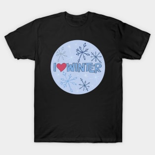 I Heart Winter Illustrated Text with snowflakes T-Shirt